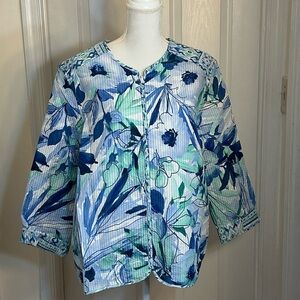 Floral Jacket Size 16 Blue Green Lightweight Zip Top